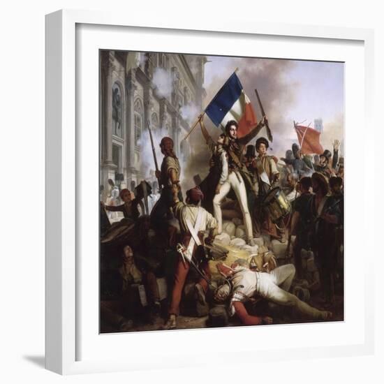 Le combat devant l'Hôtel de Ville, le 28 juillet 1830-Jean Victor Schnetz-Framed Giclee Print