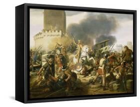 Le comte Eudes défend Paris contre les Normands en 886-Jean Victor Schnetz-Framed Stretched Canvas