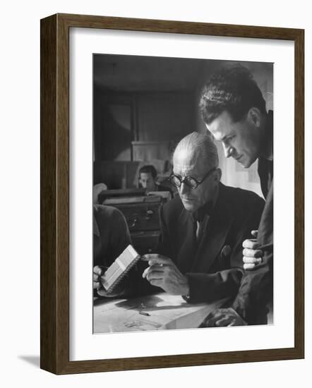 Le Corbusier and Student Working on Project for French Ministry of Reconstruction-null-Framed Photographic Print