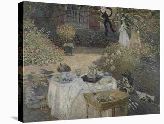 Le déjeuner ; panneau décoratif, jardin de Monet à Argenteuil, à gauche son fils Jean.-Claude Monet-Stretched Canvas