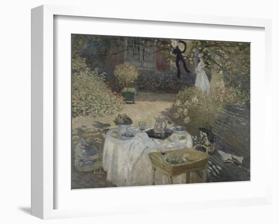 Le déjeuner ; panneau décoratif, jardin de Monet à Argenteuil, à gauche son fils Jean.-Claude Monet-Framed Giclee Print