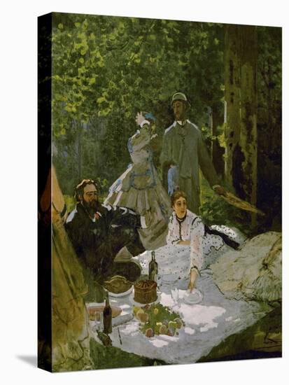 Le Dejeuner Sur L'Herbe, (Luncheon on the Grass), Depicts Painters Courbet (L) and Bazille (Center)-Claude Monet-Stretched Canvas