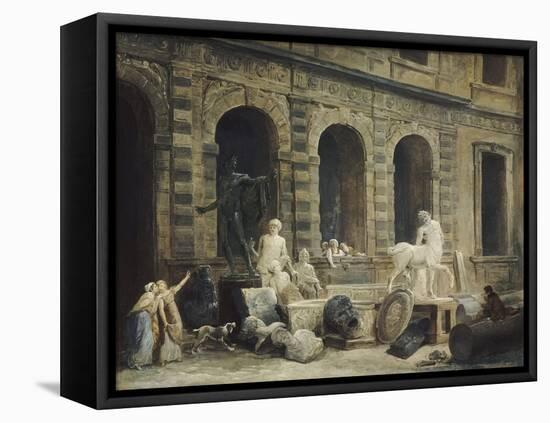 Le Dessinateur d'antiques devant la Petite galerie du Louvre-Hubert Robert-Framed Stretched Canvas