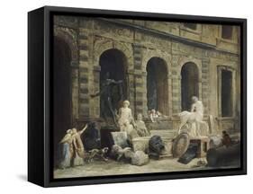 Le Dessinateur d'antiques devant la Petite galerie du Louvre-Hubert Robert-Framed Stretched Canvas