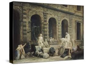 Le Dessinateur d'antiques devant la Petite galerie du Louvre-Hubert Robert-Stretched Canvas