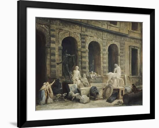 Le Dessinateur d'antiques devant la Petite galerie du Louvre-Hubert Robert-Framed Giclee Print