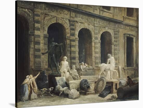 Le Dessinateur d'antiques devant la Petite galerie du Louvre-Hubert Robert-Stretched Canvas