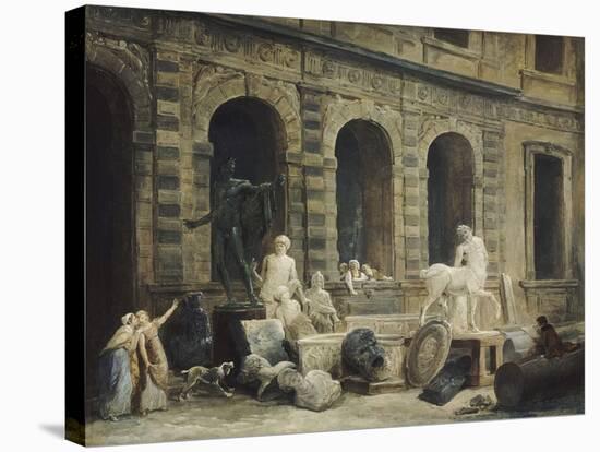 Le Dessinateur d'antiques devant la Petite galerie du Louvre-Hubert Robert-Stretched Canvas