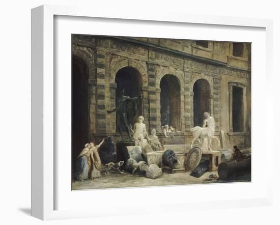 Le Dessinateur d'antiques devant la Petite galerie du Louvre-Hubert Robert-Framed Giclee Print