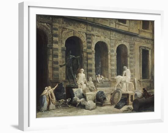 Le Dessinateur d'antiques devant la Petite galerie du Louvre-Hubert Robert-Framed Giclee Print