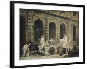 Le Dessinateur d'antiques devant la Petite galerie du Louvre-Hubert Robert-Framed Giclee Print