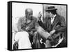 LE GITAN, 1975 directed by JOSE GIOVANNI On the set, Jos? Giovanni and Alain Delon (b/w photo)-null-Framed Stretched Canvas