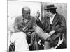 LE GITAN, 1975 directed by JOSE GIOVANNI On the set, Jos? Giovanni and Alain Delon (b/w photo)-null-Mounted Photo