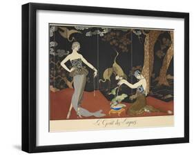 Le gout des laques Taste of lacquers Two women in front of a lacquered screen-Georges Barbier-Framed Giclee Print