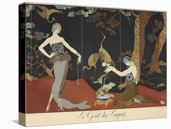 Le gout des laques Taste of lacquers Two women in front of a lacquered screen-Georges Barbier-Stretched Canvas