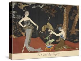 Le gout des laques Taste of lacquers Two women in front of a lacquered screen-Georges Barbier-Stretched Canvas