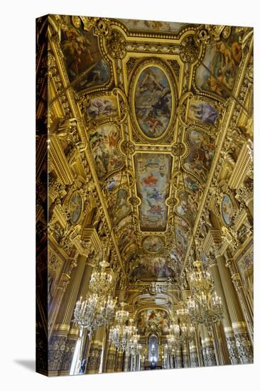 Le Grand Foyer with Frescoes and Ornate Ceiling by Paul Baudry, Opera Garnier, Paris, France-G & M Therin-Weise-Stretched Canvas