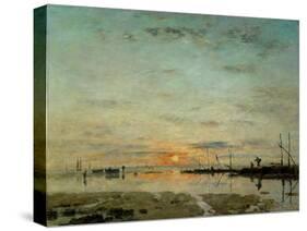Le Havre, coucher de soleil a mer basse-La Havre, sunset at low tide, 1884 Oil on canvas-Eugene Boudin-Stretched Canvas