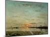 Le Havre, coucher de soleil a mer basse-La Havre, sunset at low tide, 1884 Oil on canvas-Eugene Boudin-Mounted Giclee Print