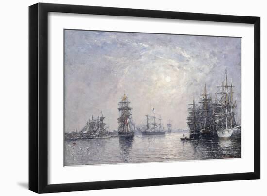 Le Havre, Eure Basin, Sailing Boats at Anchor, Sunset; Le Havre, Bassin De L'Eure, Voiliers a…-Eugène Boudin-Framed Giclee Print