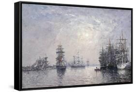 Le Havre, Eure Basin, Sailing Boats at Anchor, Sunset-Eugène Boudin-Framed Stretched Canvas