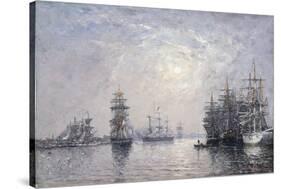 Le Havre, Eure Basin, Sailing Boats at Anchor, Sunset-Eugène Boudin-Stretched Canvas