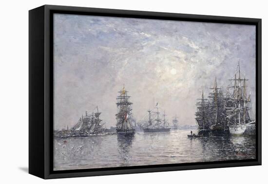 Le Havre, Eure Basin, Sailing Boats at Anchor, Sunset-Eugène Boudin-Framed Stretched Canvas