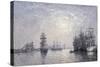 Le Havre, Eure Basin, Sailing Boats at Anchor, Sunset-Eugène Boudin-Stretched Canvas