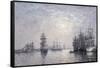 Le Havre, Eure Basin, Sailing Boats at Anchor, Sunset-Eugène Boudin-Framed Stretched Canvas