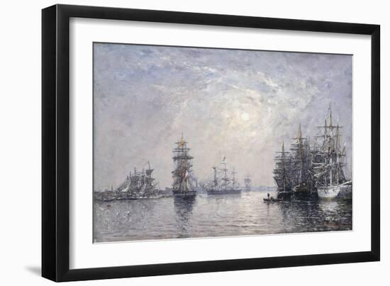 Le Havre, Eure Basin, Sailing Boats at Anchor, Sunset-Eugène Boudin-Framed Giclee Print