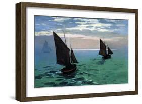 Le Havre - Exit The Fishing Boats From The Port-Claude Monet-Framed Art Print