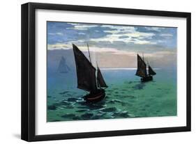 Le Havre - Exit The Fishing Boats From The Port-Claude Monet-Framed Art Print