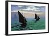 Le Havre - Exit The Fishing Boats From The Port-Claude Monet-Framed Art Print