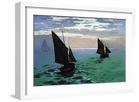 Le Havre - Exit The Fishing Boats From The Port-Claude Monet-Framed Art Print