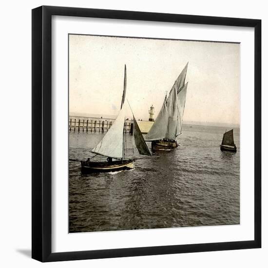 Le Havre (Seine-Maritime, France), Boat Entering the Port, 1903-Leon, Levy et Fils-Framed Photographic Print