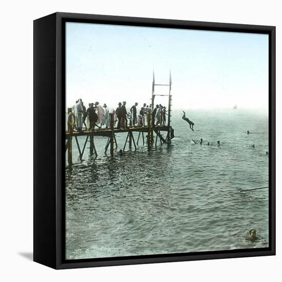 Le Havre (Seine-Maritime, France), Swimming Time-Leon, Levy et Fils-Framed Stretched Canvas