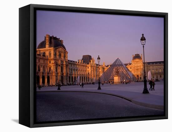 Le Louvre Museum and Glass Pyramids, Paris, France-David Barnes-Framed Stretched Canvas