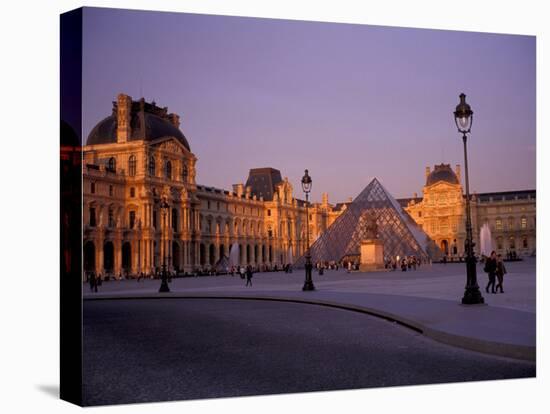 Le Louvre Museum and Glass Pyramids, Paris, France-David Barnes-Stretched Canvas