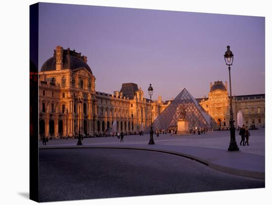 Le Louvre Museum and Glass Pyramids, Paris, France-David Barnes-Stretched Canvas