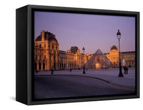 Le Louvre Museum and Glass Pyramids, Paris, France-David Barnes-Framed Stretched Canvas