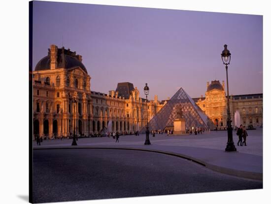 Le Louvre Museum and Glass Pyramids, Paris, France-David Barnes-Stretched Canvas