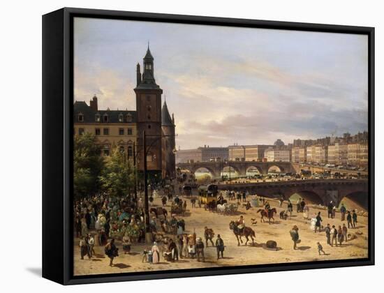 Le Marché aux fleurs, la Tour de l'Horloge, le Pont au Change et le Pont-Neuf-Giuseppe Canella-Framed Stretched Canvas