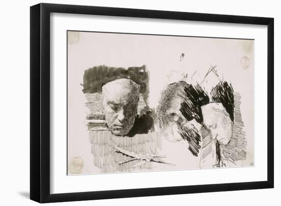 Le masque de Beethoven sur une table devant des livres-Mariano Fortuny y Marsal-Framed Giclee Print