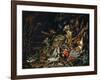 Le nid de pinsons-fish, reptiles and a dead squirrel among plants and trees; a nest of chaffinchs.-Abraham Mignon-Framed Giclee Print