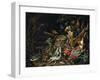 Le nid de pinsons-fish, reptiles and a dead squirrel among plants and trees; a nest of chaffinchs.-Abraham Mignon-Framed Giclee Print