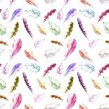 Pink Flowers, Feathers. Seamless Floral Pattern for Fashion Concept Background. Watercolor-Le Panda-Art Print