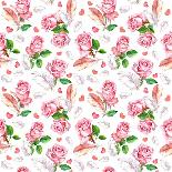 Seamless Floral Pattern with Watercolor Flowers (Poppy, Rose) and Feathers. Aquarel Background-Le Panda-Art Print