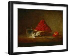 Le panier de fraises des bois - a basket of wild strawberries. Canvas,38 x 46 cm.-Jean-Baptiste-Simeon Chardin-Framed Giclee Print