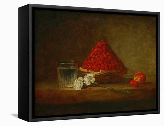 Le panier de fraises des bois - a basket of wild strawberries. Canvas,38 x 46 cm.-Jean-Baptiste-Simeon Chardin-Framed Stretched Canvas