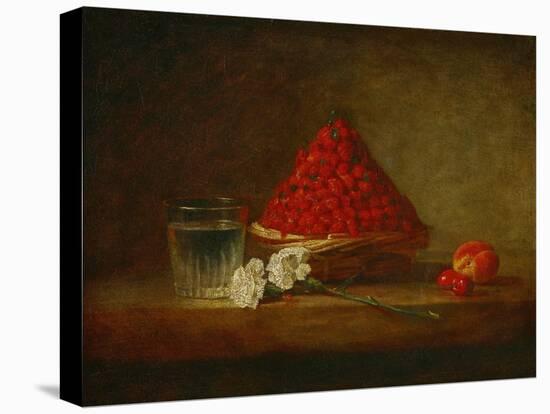 Le panier de fraises des bois - a basket of wild strawberries. Canvas,38 x 46 cm.-Jean-Baptiste-Simeon Chardin-Stretched Canvas